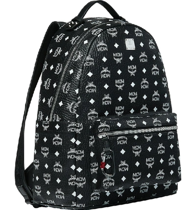 Shop Mcm Stark Visetos Backpack - Black In White Logo Black
