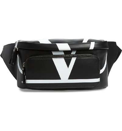 Shop Valentino V-logo Leather Belt Bag - Black In Black White