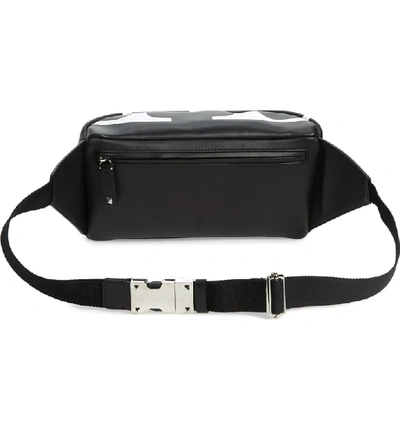 Shop Valentino V-logo Leather Belt Bag - Black In Black White