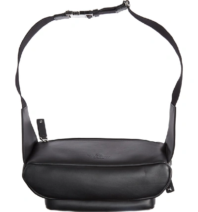 Shop Valentino V-logo Leather Belt Bag - Black In Black White