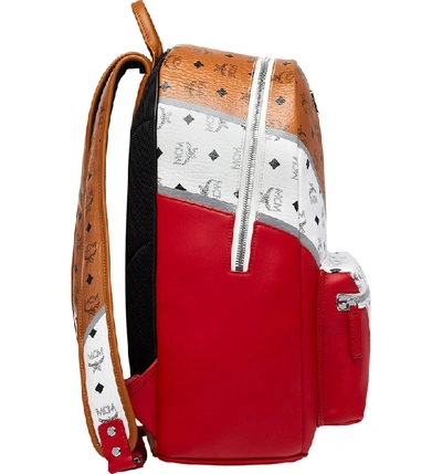 Shop Mcm Logo Visetos Colorblock Backpack - Brown In Cognac & Red