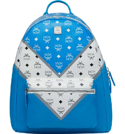Shop Mcm Logo Visetos Colorblock Backpack - Blue/green In White Logo T. Blue