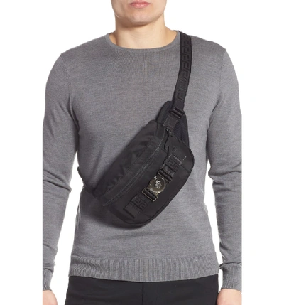 Shop Versace Logo Belt Bag In Black  Ruthenium