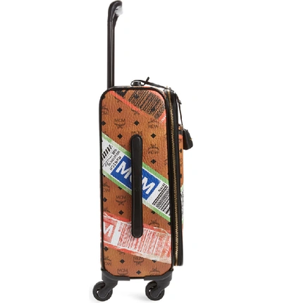 Shop Mcm Stark Flight Print Trolley Wheeled Suitcase - Brown In Cognac