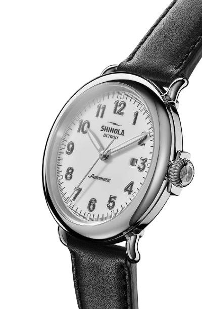 Shop Shinola Runwell Automatic Leather Strap Watch, 45mm In Black/ White/ Silver
