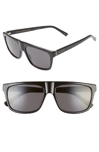 Shop Gucci 57mm Rectangular Sunglasses In Black/ Grey