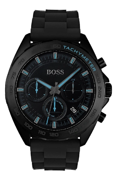 Shop Hugo Boss Intensity Chronograph Silicone Strap Watch, 44mm In Black