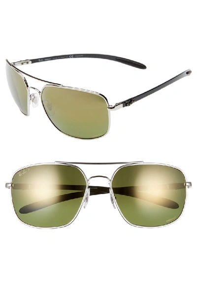 Shop Ray Ban 62mm Polarized Square Sunglasses In Silver
