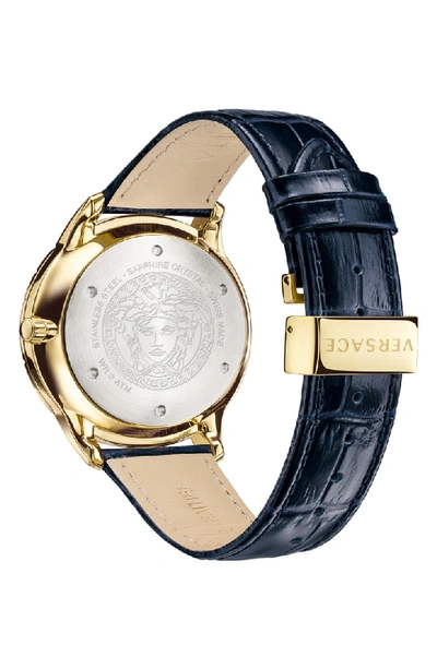 Shop Versace Univers Leather Strap Watch, 43mm In Blue/ Gold