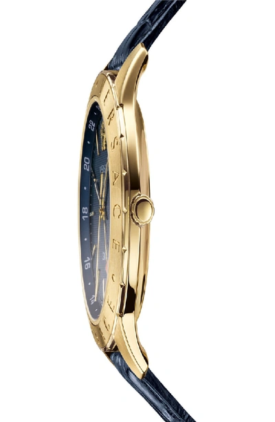 Shop Versace Univers Leather Strap Watch, 43mm In Blue/ Gold