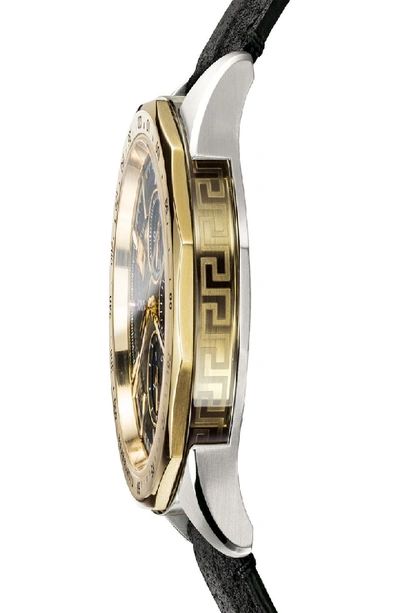 Shop Versace Glaze Chronograph Leather Strap Watch, 44mm In Black/ Gunmetal