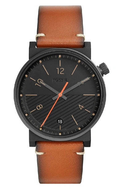 Shop Fossil Barstow Leather Strap Watch, 42mm In Brown/ Black