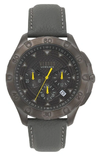 Shop Versace Simons Town Chronograph Leather Strap Watch, 46mm In Grey