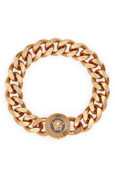 Shop Versace Medusa Chain Bracelet In Black Tribute Gold