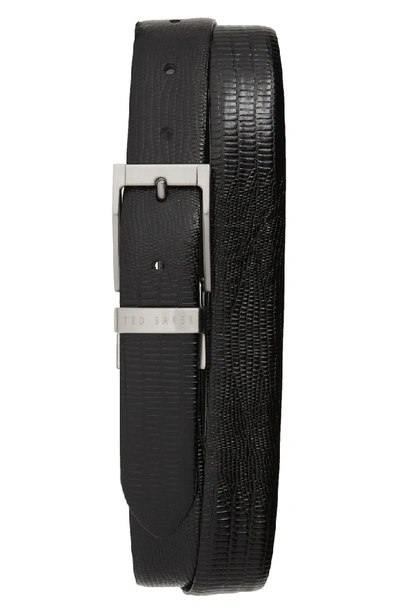 Shop Ted Baker Lizard Embossed Reversible Leather Belt In Black