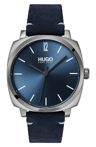Shop Hugo Leather Strap Watch, 40mm In Blue/ Blue