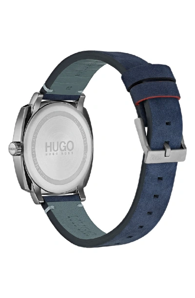 Shop Hugo Leather Strap Watch, 40mm In Blue/ Blue