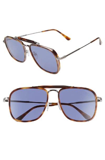 Shop Tom Ford Huck 58mm Navigator Sunglasses In Tortoise/ Blue