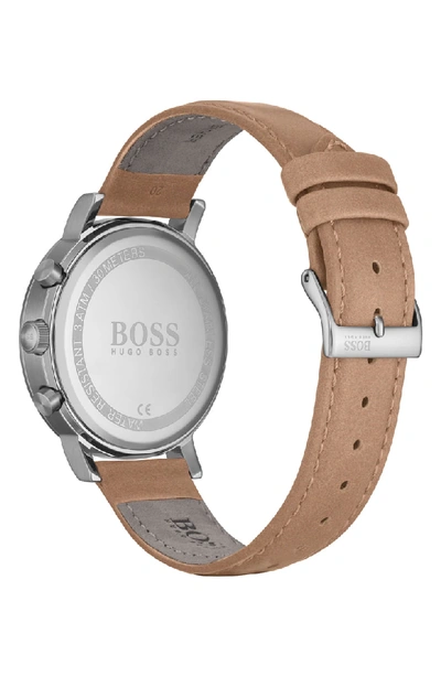 Shop Hugo Boss Spirit Chronograph Leather Strap Watch, 41mm In Brown/ Grey/ Silver