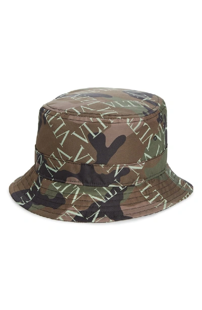 Shop Valentino Camo Logo Bucket Hat - Green In Army Green Brush Wood/verde Me