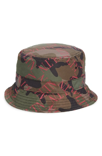 Shop Valentino Camo Logo Bucket Hat - Green In Army Green Brush Wood/pink Fla