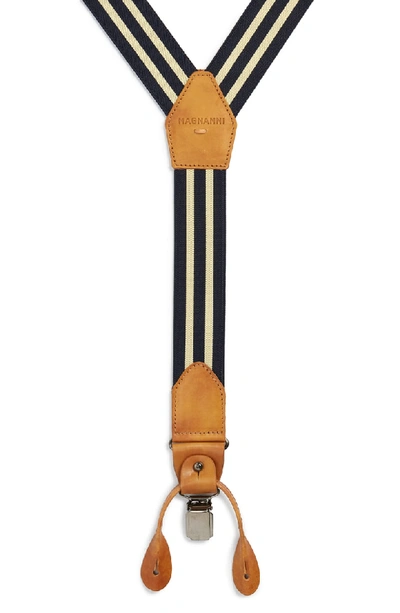 Shop Magnanni Hugo Suspenders In Navy / Yellow