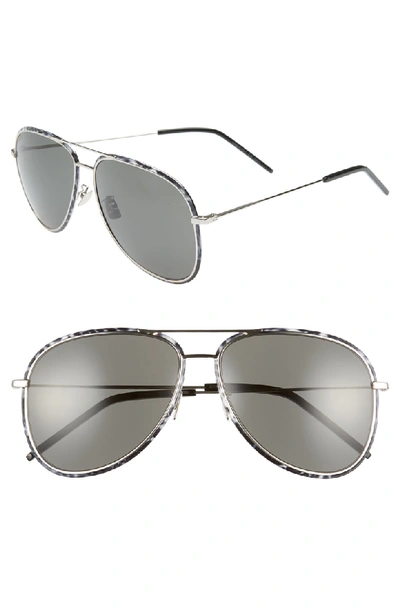 Shop Saint Laurent 61mm Aviator Sunglasses - Silver/ Black/ White