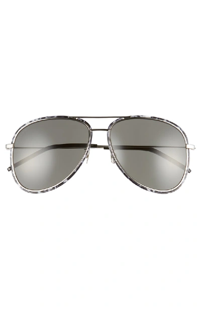 Shop Saint Laurent 61mm Aviator Sunglasses - Silver/ Black/ White