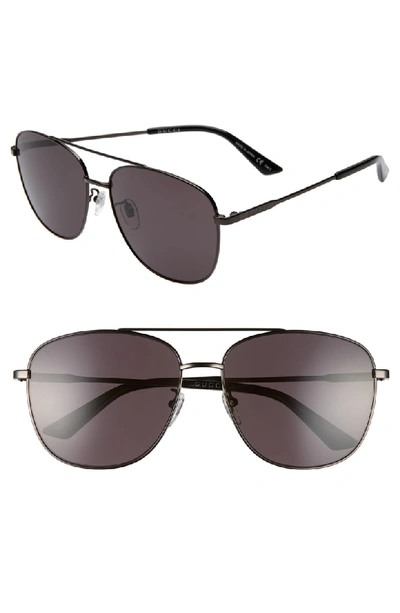 Shop Gucci Navigator 61mm Aviator Sunglasses In Ruthenium