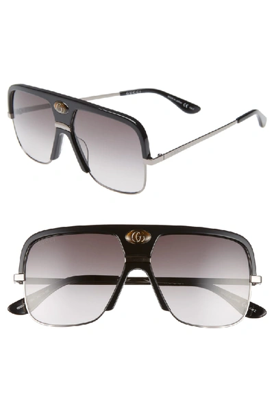 Shop Gucci 59mm Navigator Sunglasses In Black/ Grey