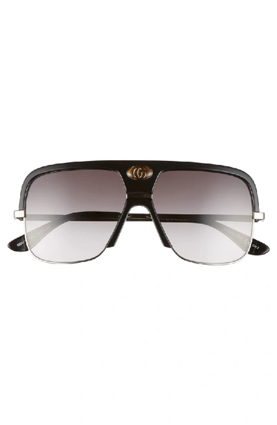 Shop Gucci 59mm Navigator Sunglasses In Black/ Grey