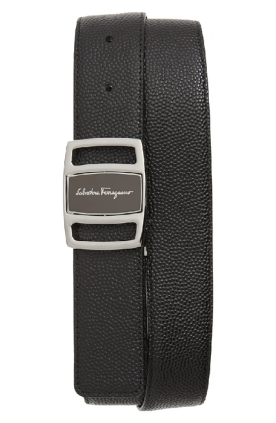 Shop Ferragamo Reversible Textured Leather Belt In Nero/ Chocolate