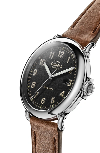 Shop Shinola Runwell Automatic Leather Strap Watch, 45mm In Tan/ Black/ Silver