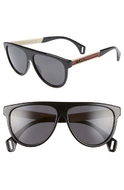 Shop Gucci 58mm Aviator Sunglasses - Black/ Grey