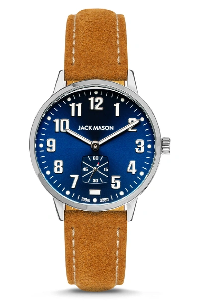 Shop Jack Mason Field Sub Second Leather Strap Watch, 38mm In Navy/ Brown