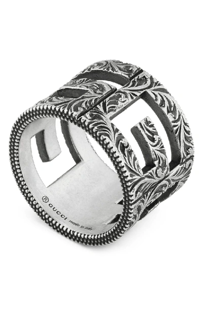 Shop Gucci G Cube Cigar Band In Sterling Silver