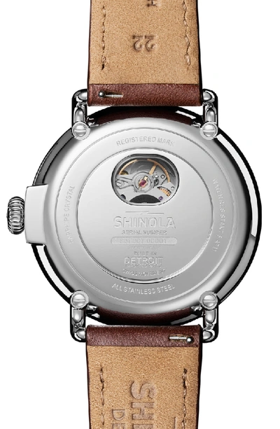 Shop Shinola Runwell Automatic Leather Strap Watch, 45mm In Dark Cognac / Blue/ Silver