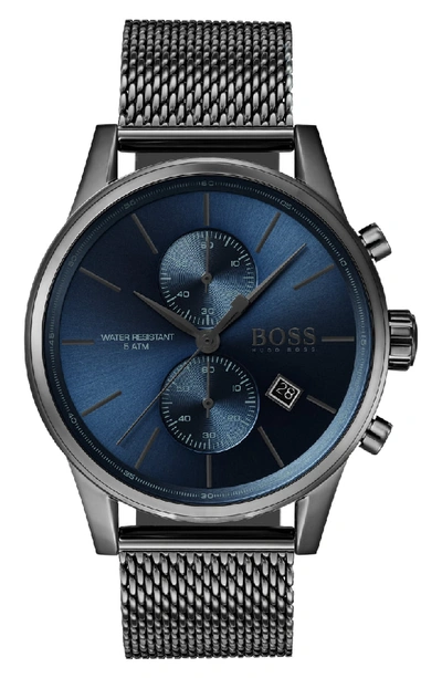 Hugo Boss Men's Chronograph Jet Gray Stainless Steel Mesh Bracelet Watch  41mm Women's Shoes | ModeSens