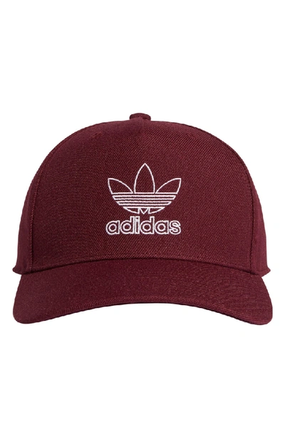 Shop Adidas Originals Dart Precurve Embroidered Cap - Red In Maroon/ White