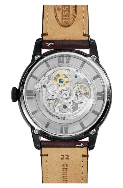 Shop Fossil 'townsman' Automatic Leather Strap Watch, 44mm In Brown/ Amber