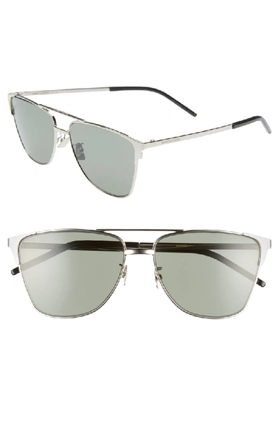 Shop Saint Laurent 59mm Aviator Sunglasses - Silver