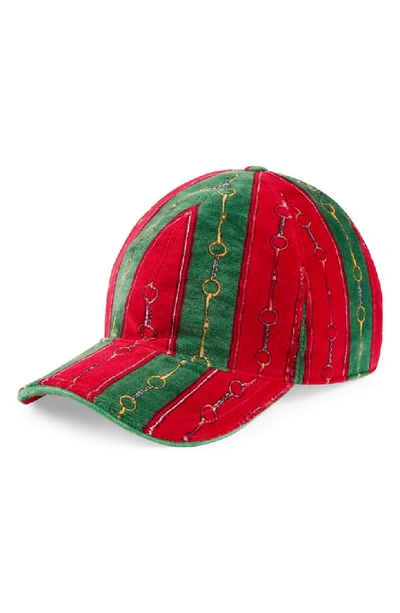 Shop Gucci Horsebit Chenille Baseball Cap In Green Red