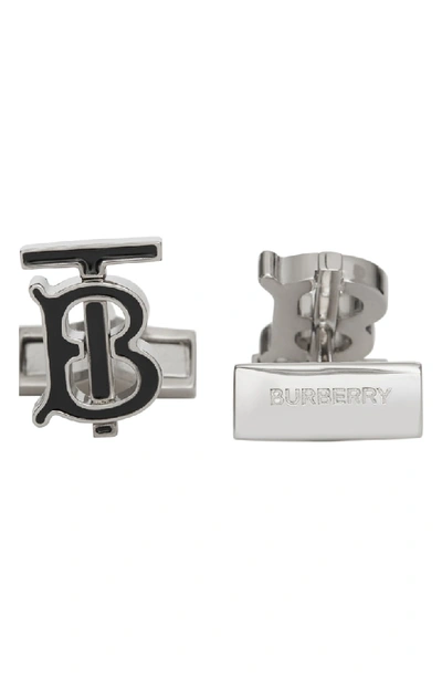 Shop Burberry Logo Cuff Links In Palladio/ Black