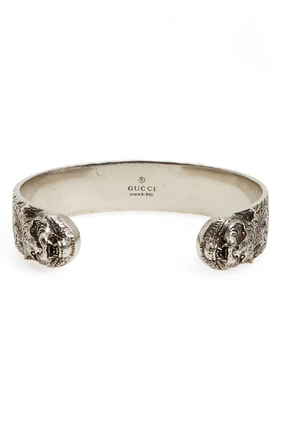 Shop Gucci Tiger Cuff Bracelet In Silver