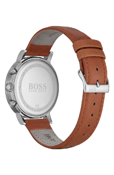 Shop Hugo Boss Spirit Chronograph Leather Strap Watch, 41mm In Brown/ Blue/ Silver