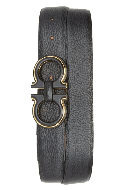 Shop Ferragamo Pebbled Leather Belt In Nero