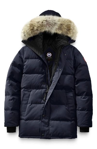 Shop Canada Goose 'carson' Slim Fit Hooded Parka With Genuine Coyote Fur Trim In Admiral Blue