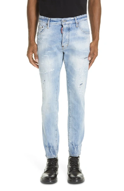 Shop Dsquared2 Light Wash Cigarette Fit Jeans In Blue