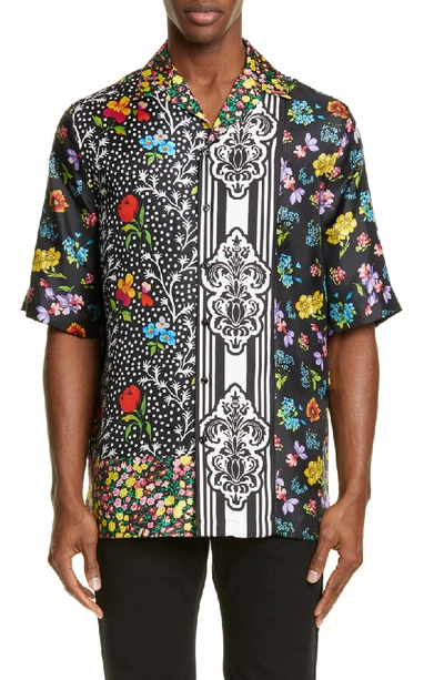 Shop Versace Mixed Print Silk Sport Shirt In Black Multi