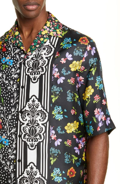 Shop Versace Mixed Print Silk Sport Shirt In Black Multi